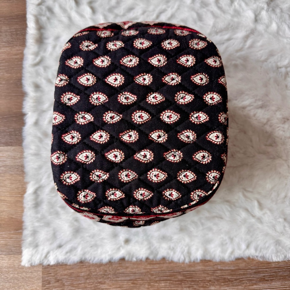 Vera Bradley Black Red Quilted Oval Travel Cosmetic Bag Retired Print - Picture 4 of 7